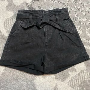 Express Black Acid Wash Super High Rise Paper Bag Belted Shortie